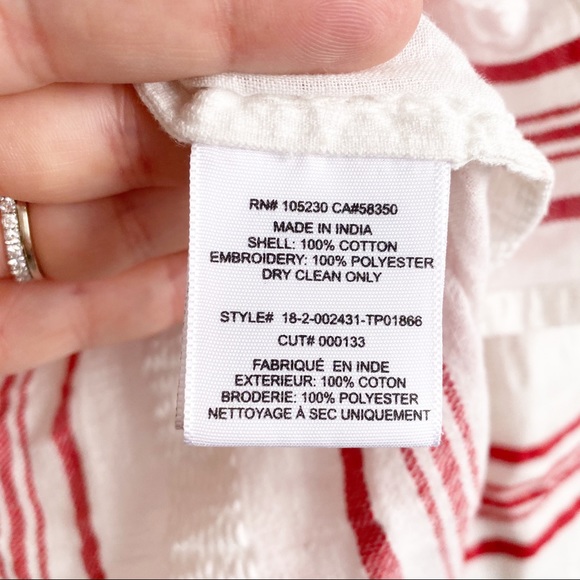 Joie Selba Stripe Bell Sleeve Embroidered Cotton Blouse Cherry Red White XS NWT - Picture 8 of 9